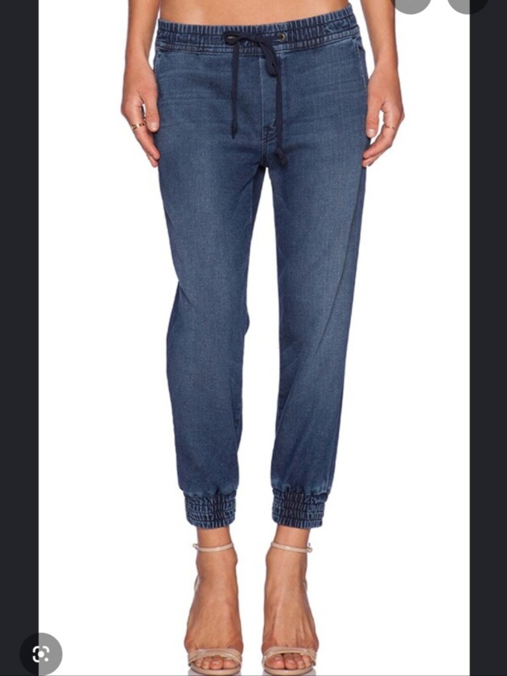 Mother Drawstring Crop Trainer Denim Joggers Comfort And Joy